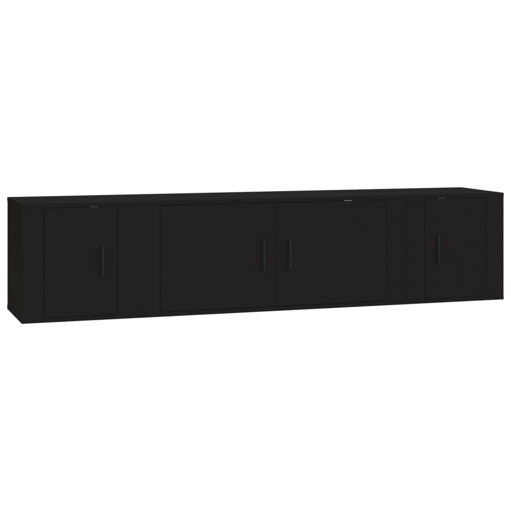 3 Piece TV Cabinet Set Black Engineered Wood