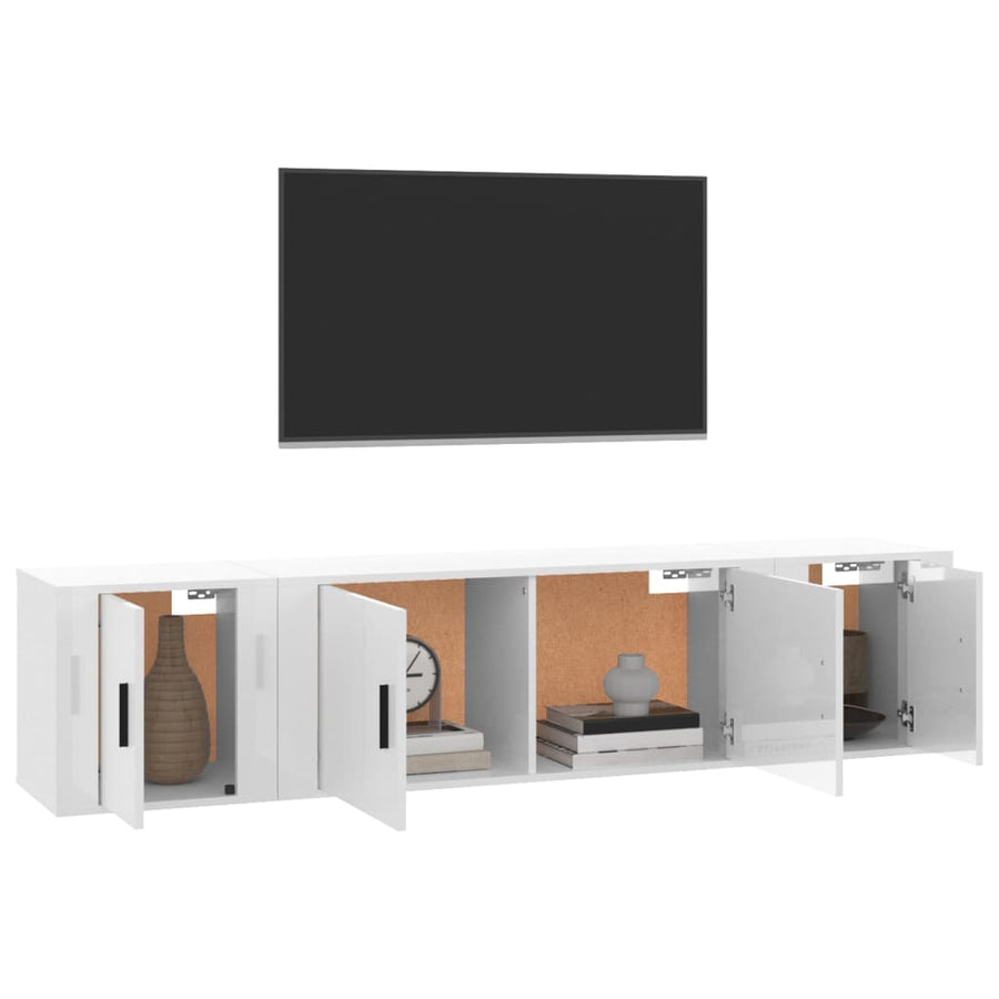 3 Piece TV Cabinet Set High Gloss White Engineered Wood