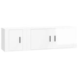 2 Piece TV Cabinet Set High Gloss White Engineered Wood - Front View