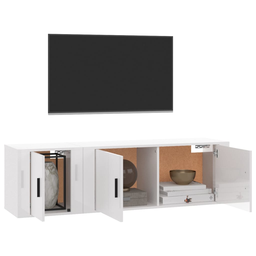 2 Piece TV Cabinet Set High Gloss White Engineered Wood