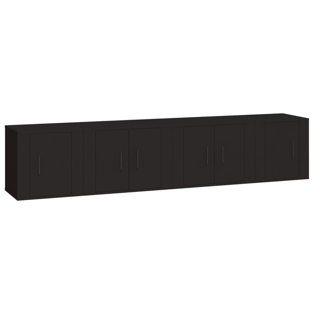 4 Piece TV Cabinet Set Black Engineered Wood
