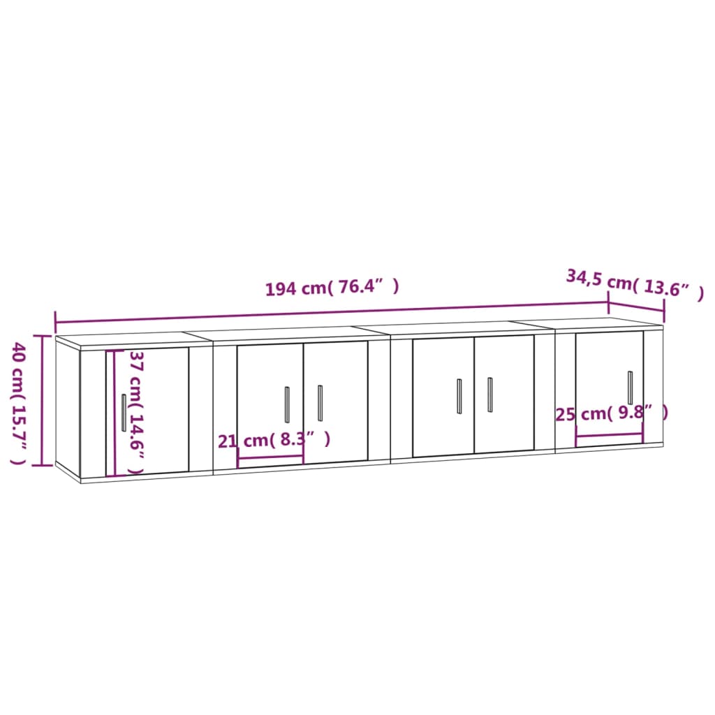 4 Piece TV Cabinet Set Black Engineered Wood