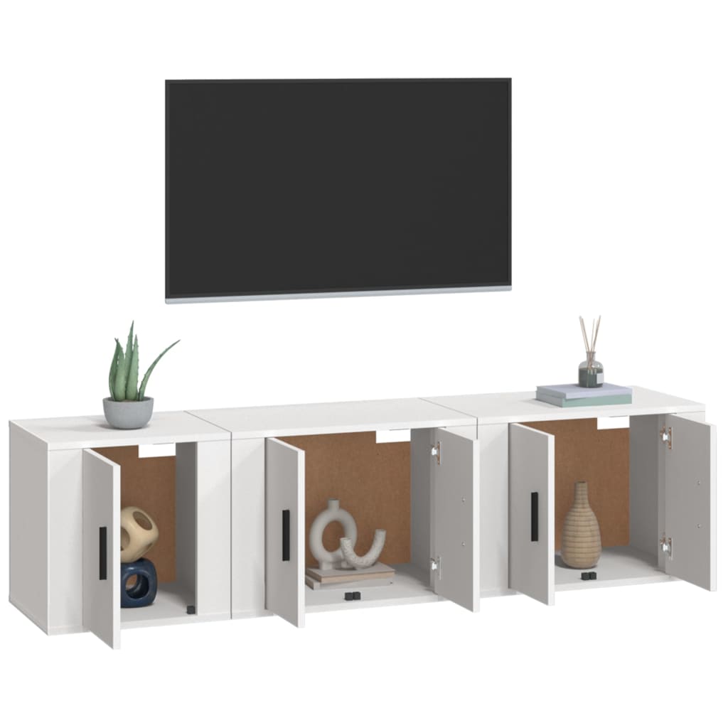 3 Piece TV Cabinet Set White Engineered Wood