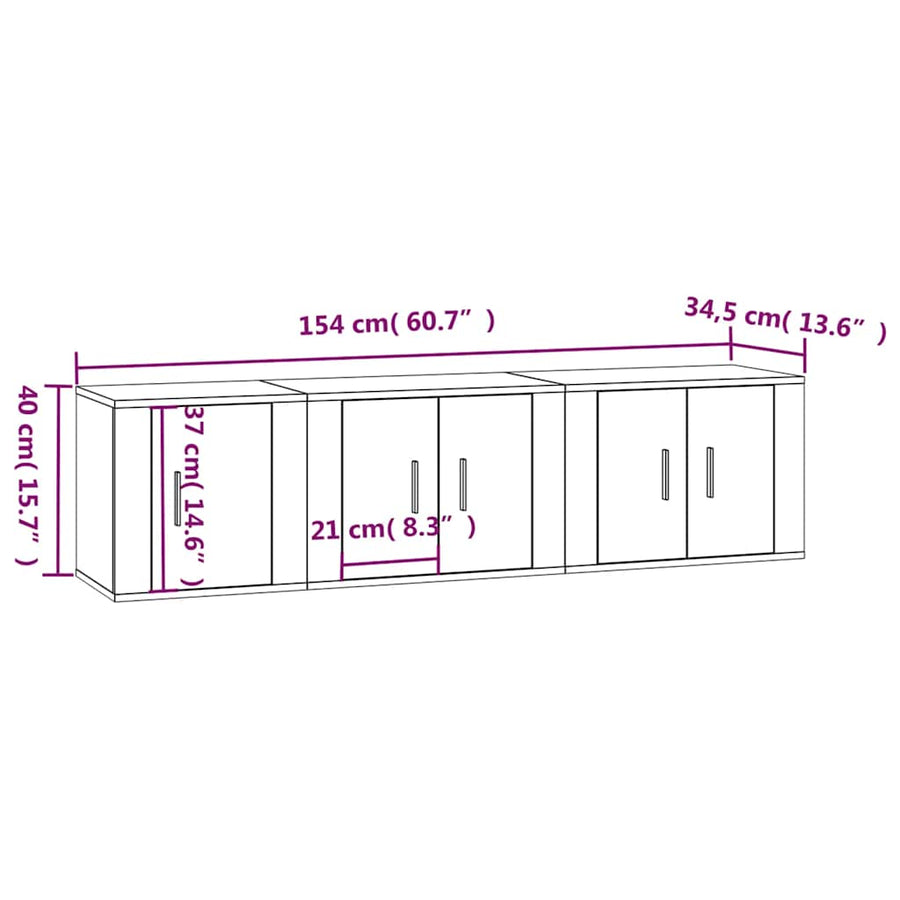 3 Piece TV Cabinet Set Sonoma Oak Engineered Wood