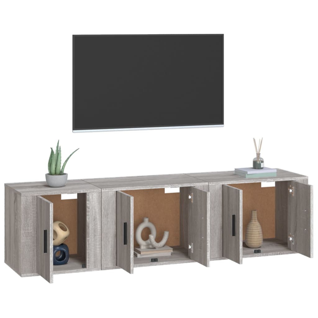 3 Piece TV Cabinet Set Grey Sonoma Engineered Wood