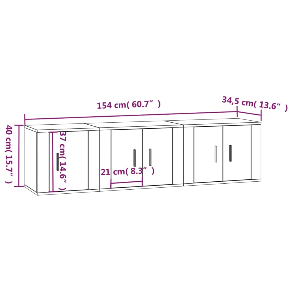 3 Piece TV Cabinet Set Grey Sonoma Engineered Wood