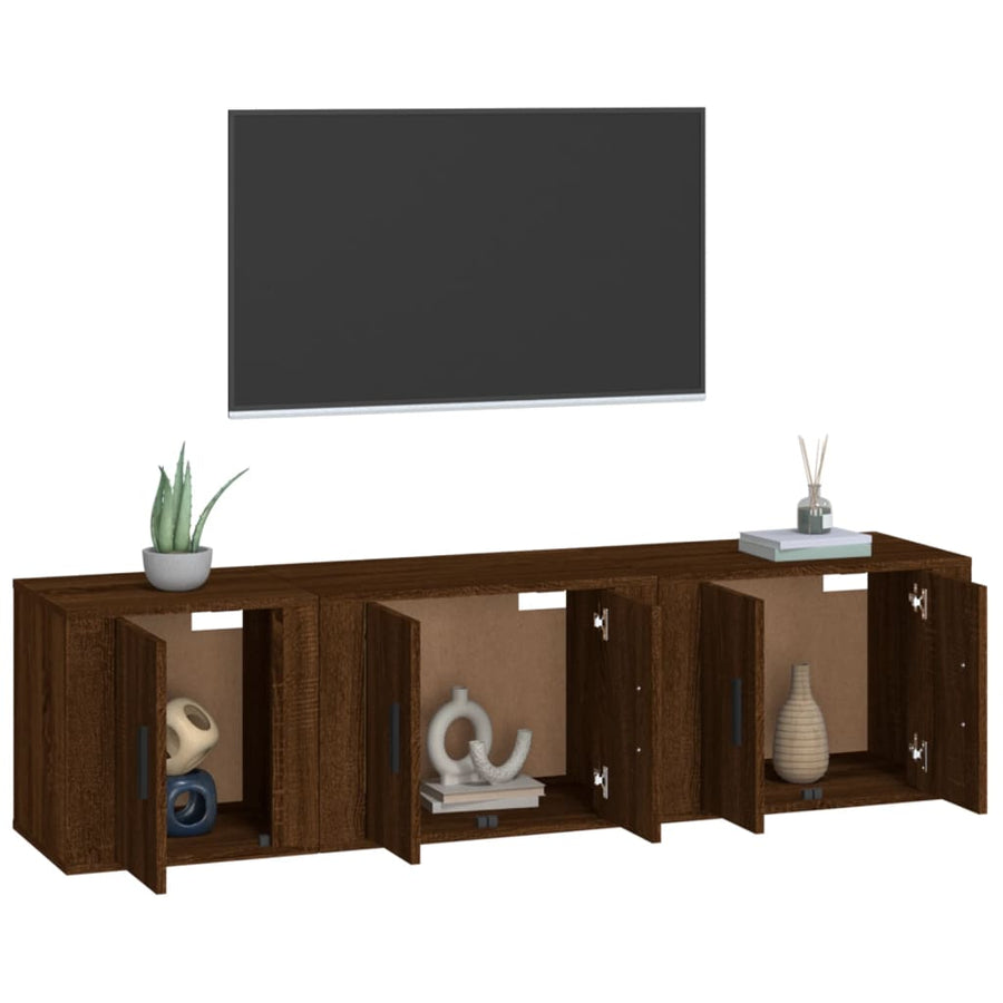 3 Piece TV Cabinet Set Brown Oak Engineered Wood
