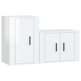 2 Piece TV Cabinet Set High Gloss White Engineered Wood - Front View