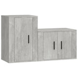2 Piece TV Cabinet Set Concrete Grey Engineered Wood - Front View
