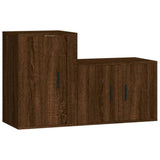 2 Piece TV Cabinet Set Brown Oak Engineered Wood - Front View