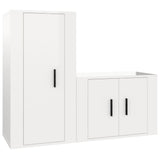 2 Piece TV Cabinet Set High Gloss White Engineered Wood - Front View