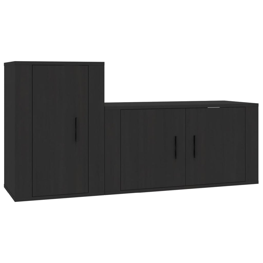 2 Piece TV Cabinet Set Black Engineered Wood