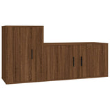 2 Piece TV Cabinet Set Brown Oak Engineered Wood - Front View