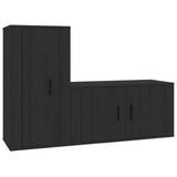 2 Piece TV Cabinet Set Black Engineered Wood - Front View