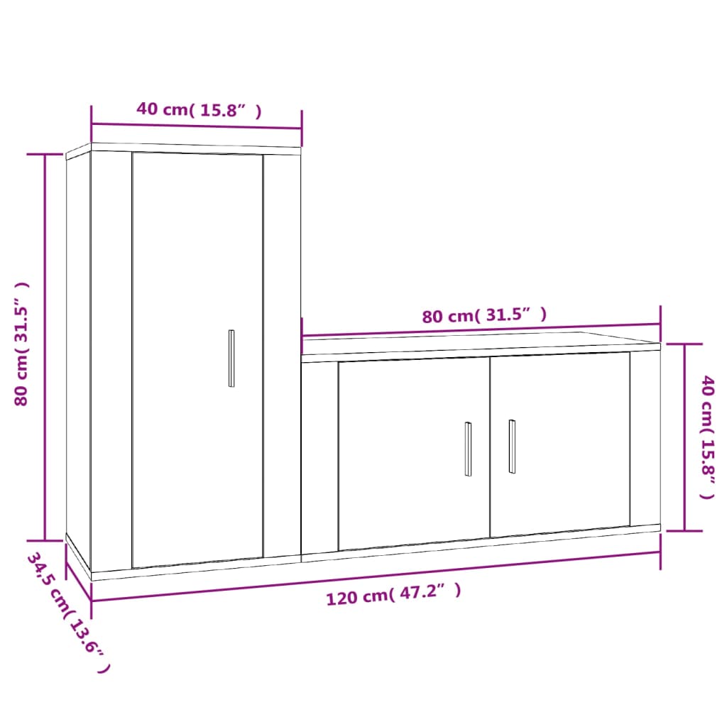 2 Piece TV Cabinet Set Black Engineered Wood