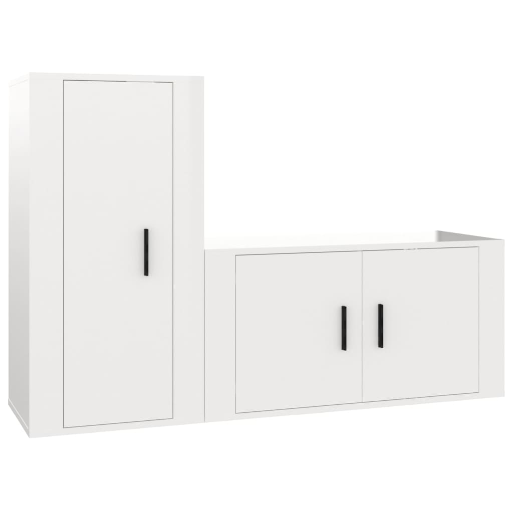 2 Piece TV Cabinet Set High Gloss White Engineered Wood