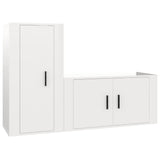 2 Piece TV Cabinet Set High Gloss White Engineered Wood - Front View