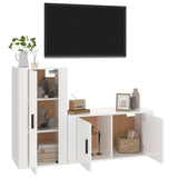 2 Piece TV Cabinet Set High Gloss White Engineered Wood - Side View