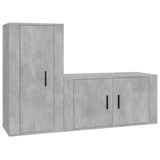 2 Piece TV Cabinet Set Concrete Grey Engineered Wood - Front View