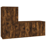2 Piece TV Cabinet Set Smoked Oak Engineered Wood - Front View