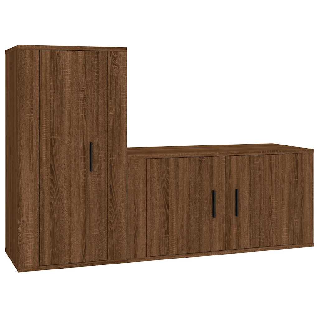 2 Piece TV Cabinet Set Brown Oak Engineered Wood