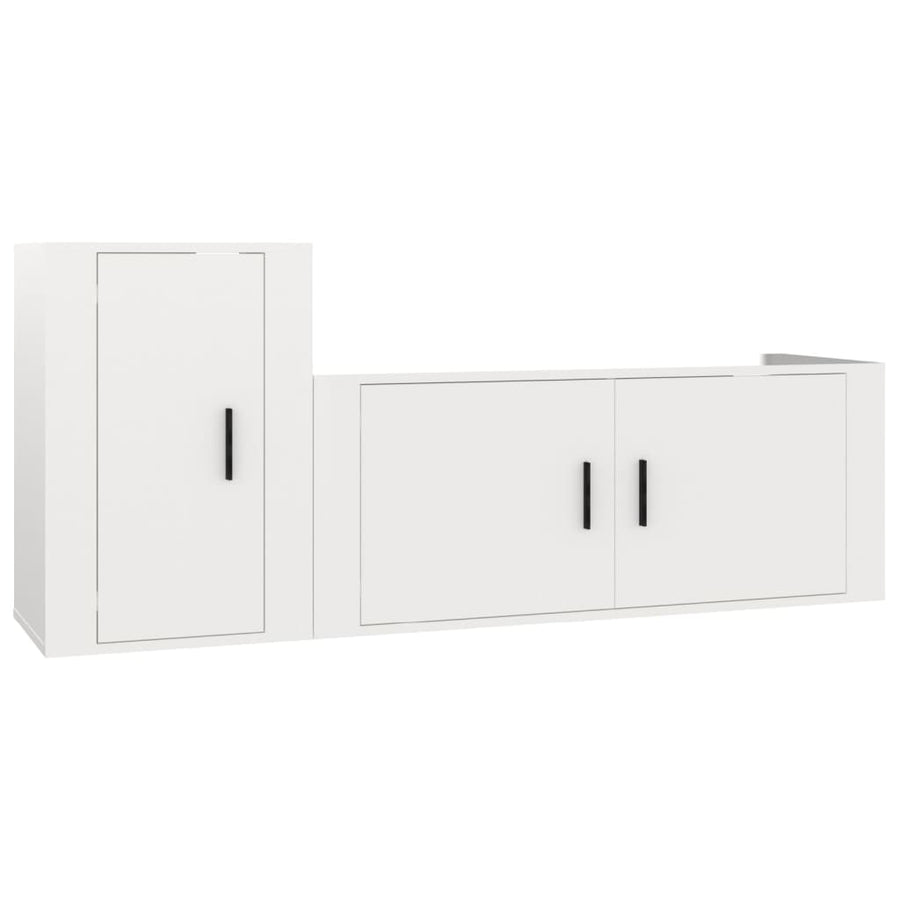 2 Piece TV Cabinet Set High Gloss White Engineered Wood