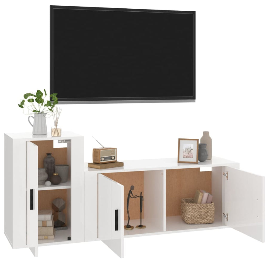 2 Piece TV Cabinet Set High Gloss White Engineered Wood