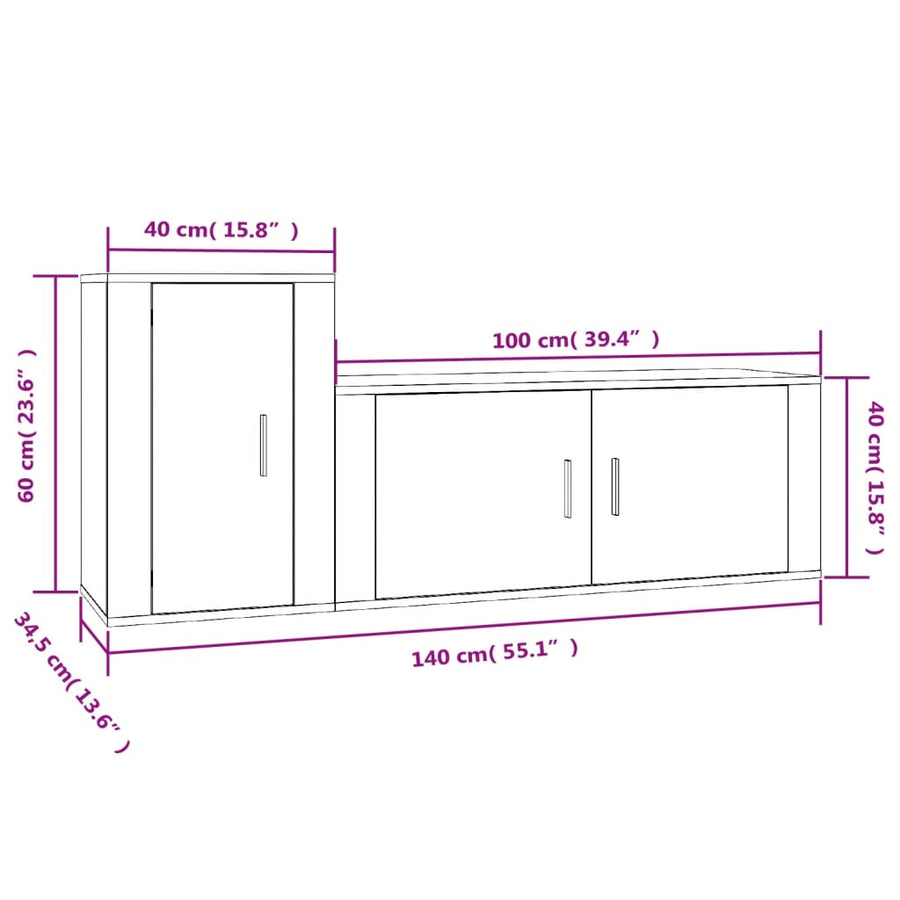 2 Piece TV Cabinet Set High Gloss White Engineered Wood