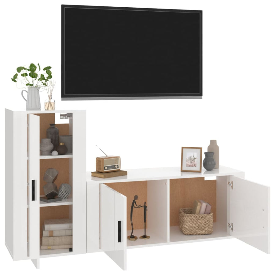 2 Piece TV Cabinet Set High Gloss White Engineered Wood