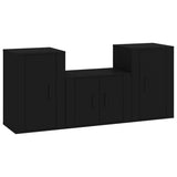 3 Piece TV Cabinet Set Black Engineered Wood - Front View