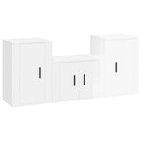 3 Piece TV Cabinet Set High Gloss White Engineered Wood - Front View