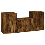 3 Piece TV Cabinet Set Smoked Oak Engineered Wood - Front View