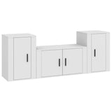 3 Piece TV Cabinet Set White Engineered Wood - Front View