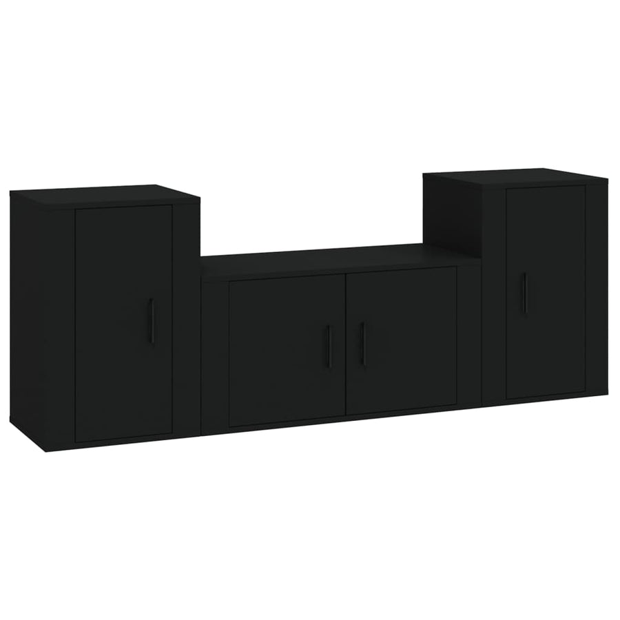 3 Piece TV Cabinet Set Black Engineered Wood