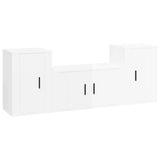 3 Piece TV Cabinet Set High Gloss White Engineered Wood - Front View
