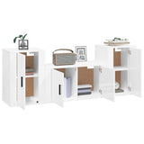 3 Piece TV Cabinet Set High Gloss White Engineered Wood - Side View
