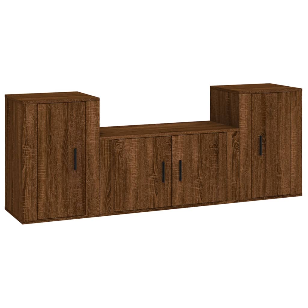 3 Piece TV Cabinet Set Brown Oak Engineered Wood