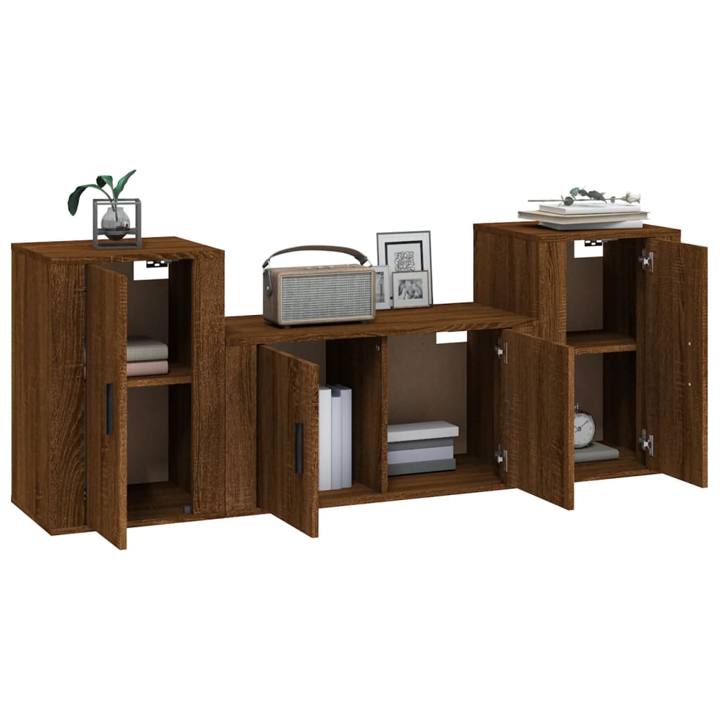 3 Piece TV Cabinet Set Brown Oak Engineered Wood