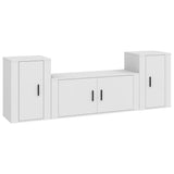 3 Piece TV Cabinet Set White Engineered Wood - Front View