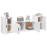 3 Piece TV Cabinet Set High Gloss White Engineered Wood - Side View