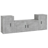 3 Piece TV Cabinet Set Concrete Grey Engineered Wood - Front View
