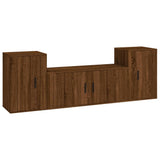 3 Piece TV Cabinet Set Brown Oak Engineered Wood - Front View