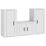 3 Piece TV Cabinet Set White Engineered Wood - Front View