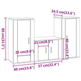3 Piece TV Cabinet Set High Gloss White Engineered Wood - Low Angle