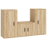 3 Piece TV Cabinet Set Sonoma Oak Engineered Wood - Front View