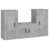 3 Piece TV Cabinet Set Concrete Grey Engineered Wood - Front View