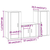 3 Piece TV Cabinet Set Concrete Grey Engineered Wood - Low Angle