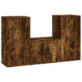 3 Piece TV Cabinet Set Smoked Oak Engineered Wood - Front View