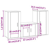 3 Piece TV Cabinet Set Grey Sonoma Engineered Wood - Low Angle