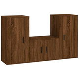 3 Piece TV Cabinet Set Brown Oak Engineered Wood - Front View